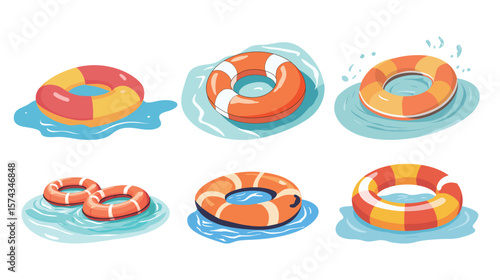 Colorful swimming float illustration in vector graphic style, designed with smooth edges and vibrant tones, representing summer fun, safety, and relaxation at the pool or beach, ideal for vacation 