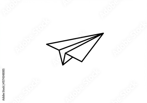 Simple black outline of a paper airplane in flight against a white background