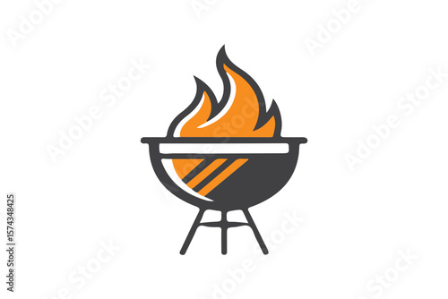 Barbecue grill icon with flame illustration, vector SVG, BBQ party logo, cookout emblem, retro fire pit design