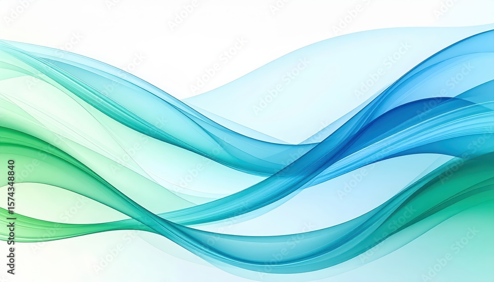 Obraz premium layered abstract wave pattern in blue and green tones with white background creating fluid visual motion and depth