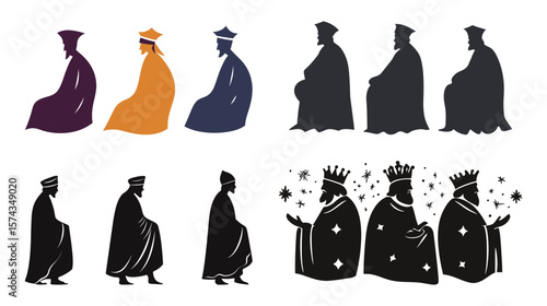 Three Wise Men Vector Icon – Minimalist Line Art Illustration of the Biblical Magi Carrying Gifts, Symbolizing Epiphany and Holiday Tradition