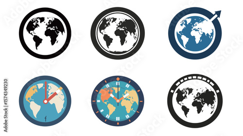 Time Zone Icon on White Background Vector Graphic – Simple Line Art Symbol Representing World Time Zones and Global Clock Concept for Digital Use