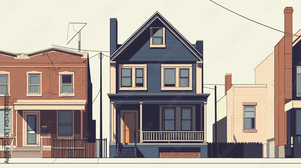 Detached House Vector Graphic Design – Modern Suburban Single-Family Home Illustration with Front Yard and Garage Detached House Vector Graphic Design – Modern Suburban Single-Family Home Illustration with Front Yard and Garage