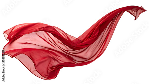 Elegant red silk fabric flowing in the wind on transparent background