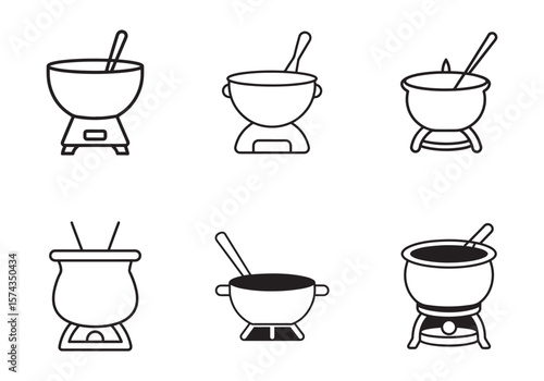 ondue pot icon line art vector illustration