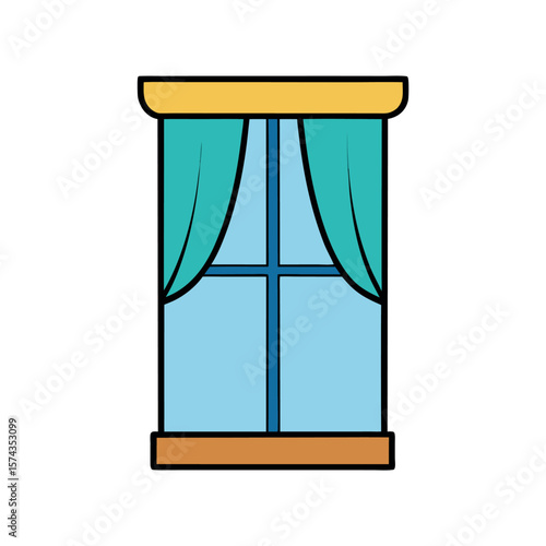 Window with curtains cozy interior scene for home decor coloring book art Line Art Vector Illustration