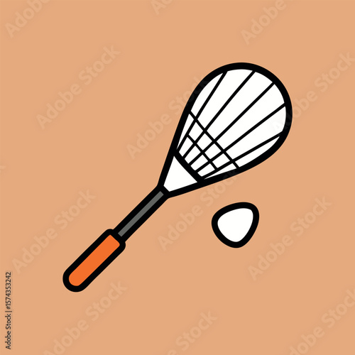 Badminton racket and shuttlecock design for kids sports coloring book art Line Art Vector Illustration