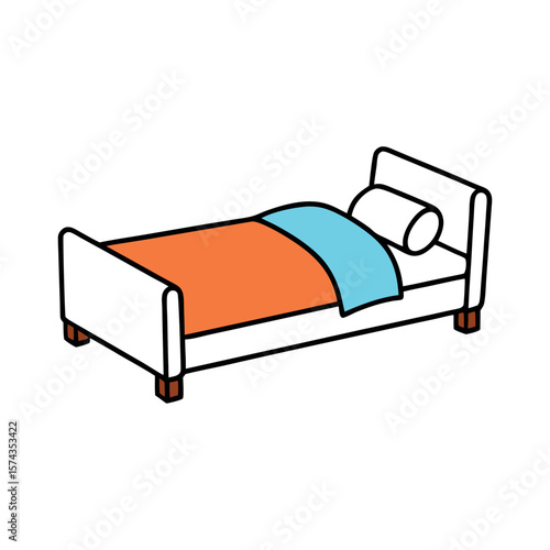 Bed with pillows and blanket cozy bedroom scene for home coloring book art Line Art Vector Illustration