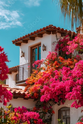 Spanish Style House with Bougainvillea.