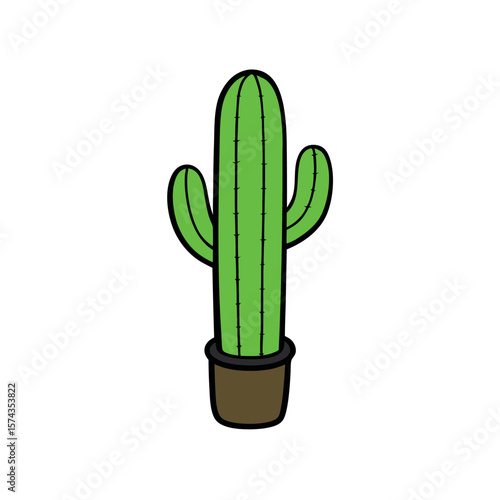 Cactus plant outline with minimal detail for desert themed coloring book art Line Art Vector Illustration