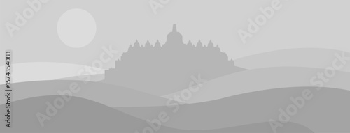Borobudur travel background landscape grey and shadow 