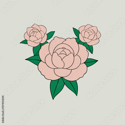 Highly detailed triple bloom flower illustration for advanced coloring book art Line Art Vector Illustration