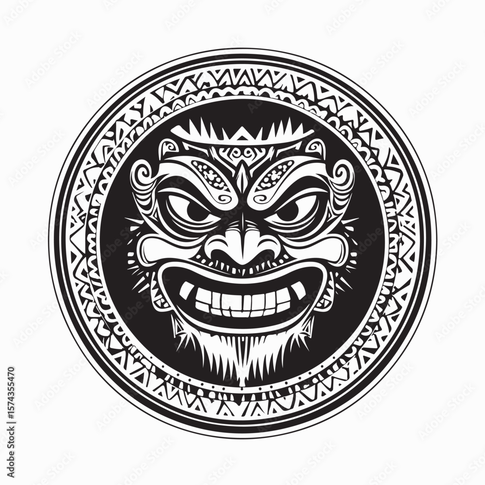 Fototapeta premium Tiki Masks Hawaiian Tribal Totem Faces vector on white background.
