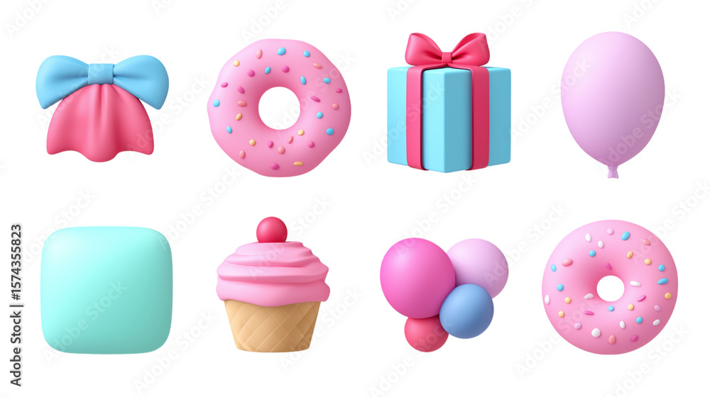 Collection of charming and delightful elements in lovely pink and blue colors isolated on white background Collection of charming and delightful elements in lovely pink and blue colors isolated on white background