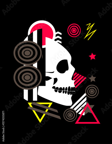 Robot Skull with Geometric Shapes, Art deco. Vector illustration
