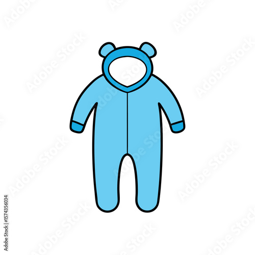 Light blue baby onesie garment outline for infant clothing coloring book art Line Art Vector Illustration