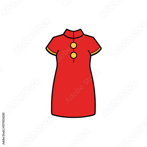 Red satin baby qipao dress design for cultural celebration coloring book art Line Art Vector Illustration