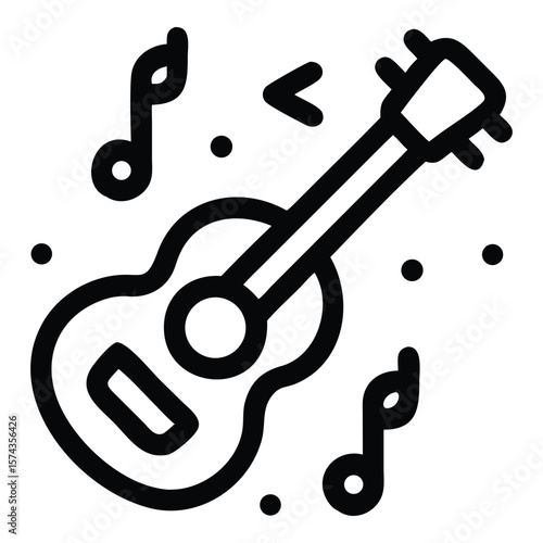 Black guitar with musical notes sound melody