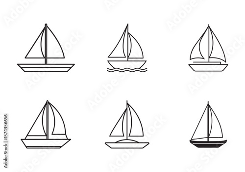 set of sailboat icon line art vector illustration