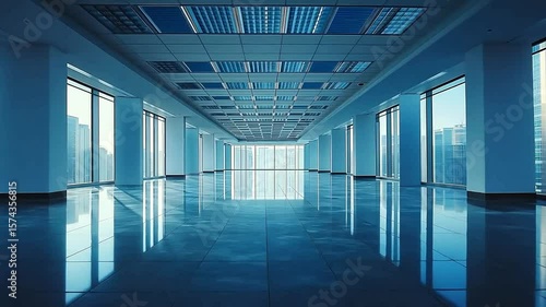 Modern Empty Office Interior with City View and Polished Floors for Commercial Use