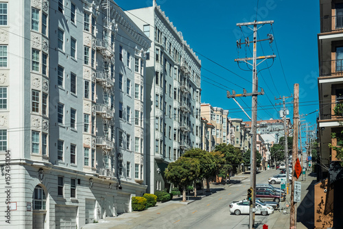 Iconic Victorian architecture, featuring bay windows and ornate facades wich defining trait of the city's eclectic design. San Francisco, California, USA