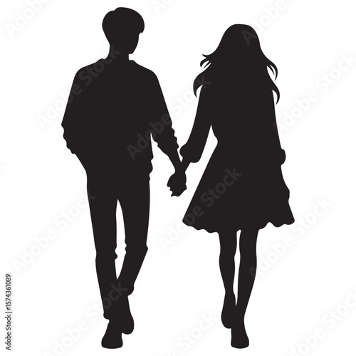 Couple Walking and Holding Hands Silhouette 