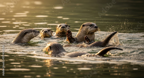 River Otters Playing in Water