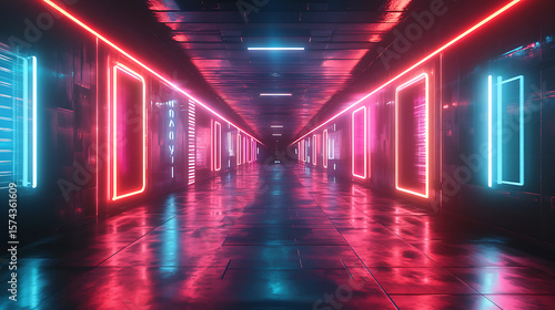 Futuristic car parked on wet neon street high resolution picture