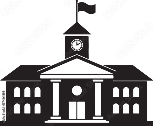 School Building Silhouette Vector Style Illustration