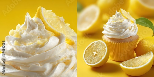 Yuzu Lemon Ice Cream Cupcake with Whipped Cream and Lemons - Refreshing Citrus Dessert