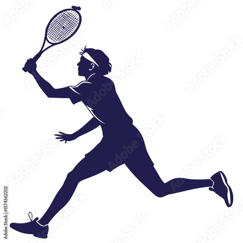 Dynamic silhouette of a tennis player in mid action hitting a forehand shot with a racket