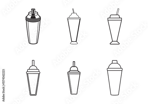 set of cocktail shaker icon line art vector illustration