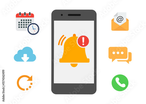 Alert notification with exclamation sign on the smartphone screen stock illustration