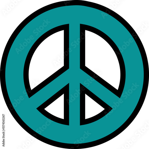 Vibrant Teal Peace Symbol Icon on White Background - Global Harmony and Non-Violence Graphic