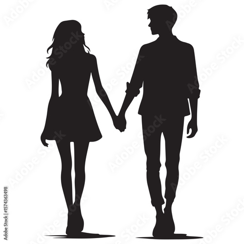 Couple Walking and Holding Hands Silhouette 