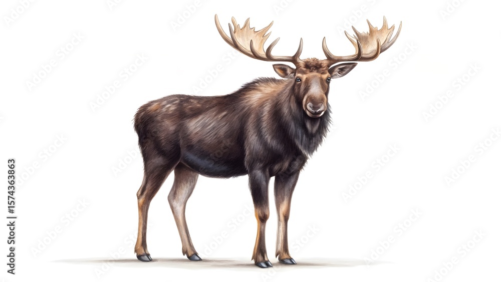 Obraz premium Majestic bull moose with large antlers standing proudly