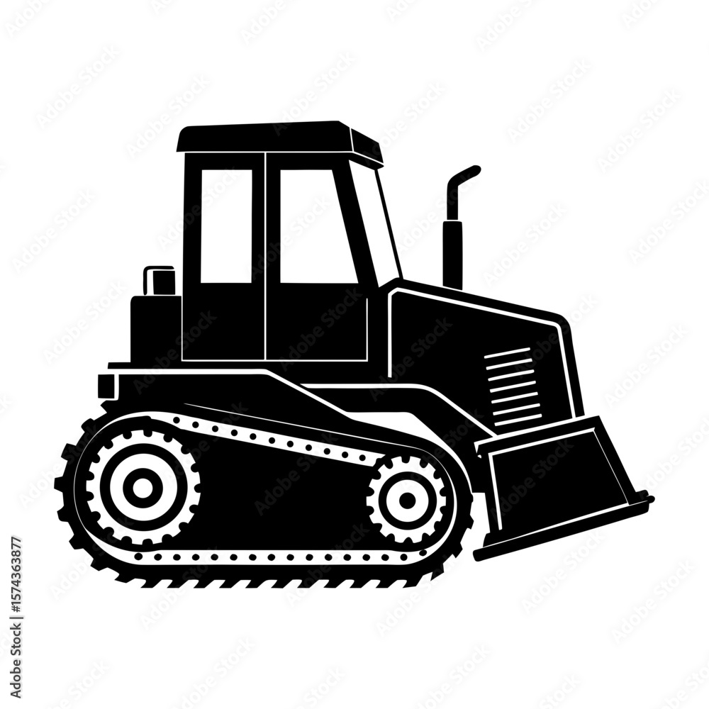 Naklejka premium Illustration of a black bulldozer with tracks and a front loader blade