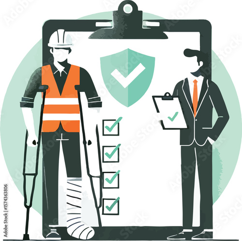 Workplace injury insurance claim process with injured construction worker and insurance agent