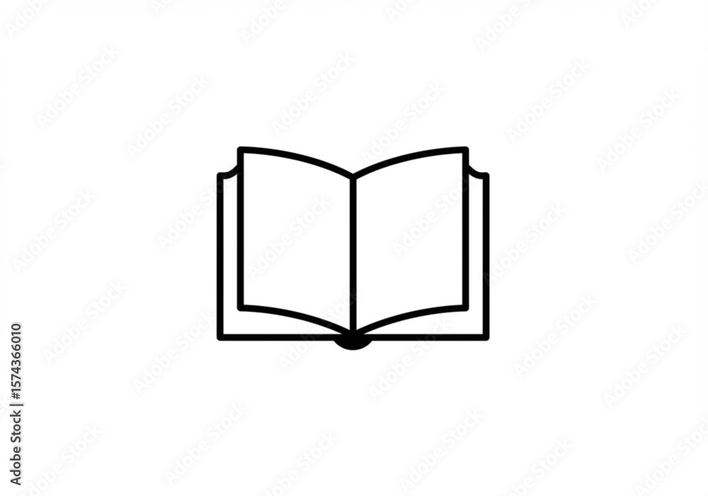Simple black outline icon of an open book on a white background Simple black outline icon of an open book on a white background