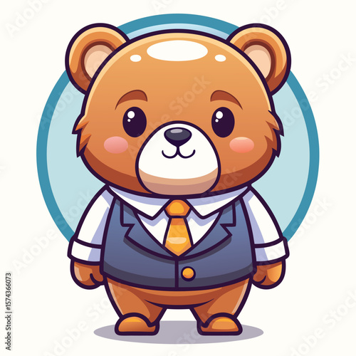 Cute cartoon bear wearing a suit and tie