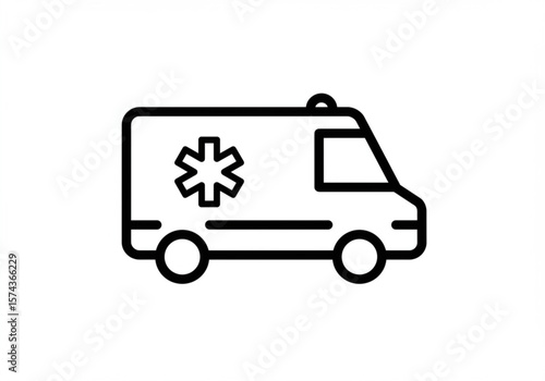 Simple outline icon of an ambulance with a star of life symbol on white background