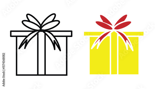 Gift box icon outline and solid style Vector. Gift box with ribbon icons vector set for UI designs