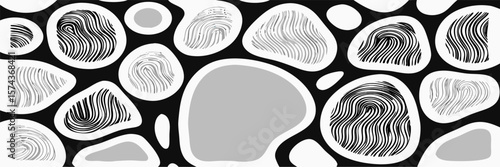 Abstract Black and White Seamless Pattern with Organic Shapes and Line Art Texture