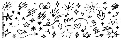 Hand-drawn Doodle Collection: Stars, Arrows, Hearts & More