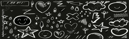 Hand-drawn Doodle Collection: Hearts, Stars, Clouds, and More
