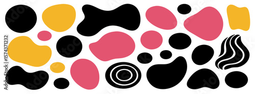 Abstract Shapes Background: Black, Pink, Yellow Fluid Design Elements