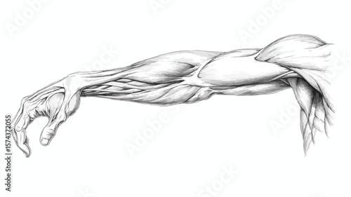 Detailed Anatomical Engraving of Muscular Arm - Professional Medical Illustration