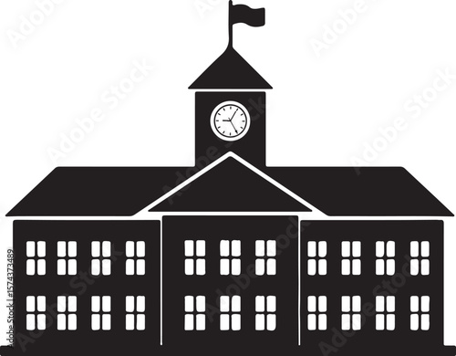School Building Silhouette Vector Adobe Illustrator Artwork