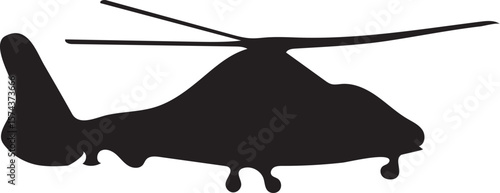 Silhouette of a Helicopter Hovering with a Black Color Scheme and Artistic Dripping Effect, an Isolated Object