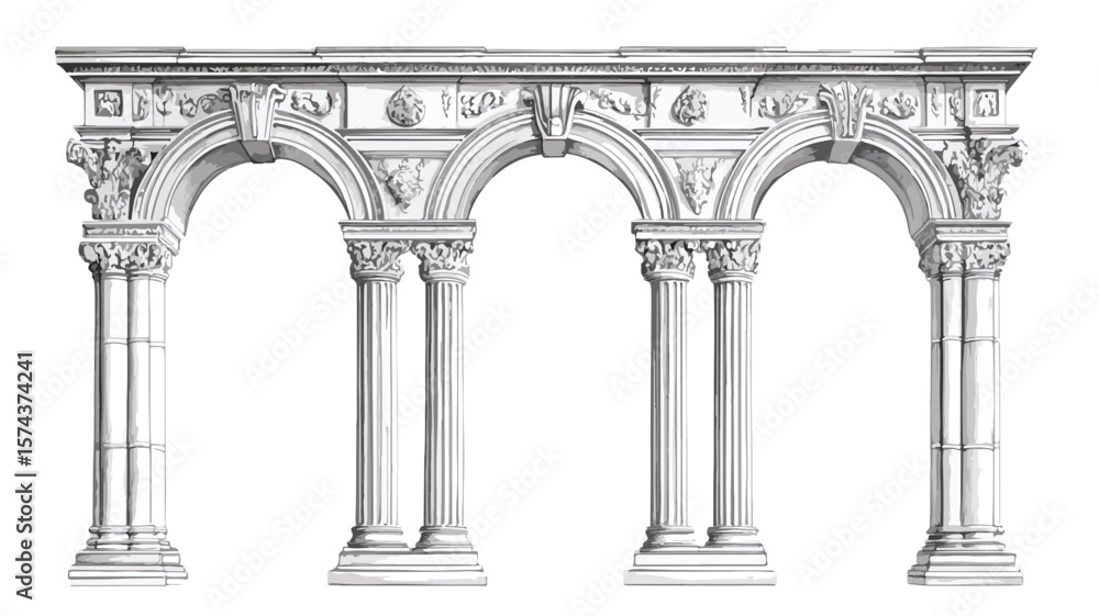 Fototapeta premium Elegant Classical Architecture Elements Engraved on Temple Fa�ade